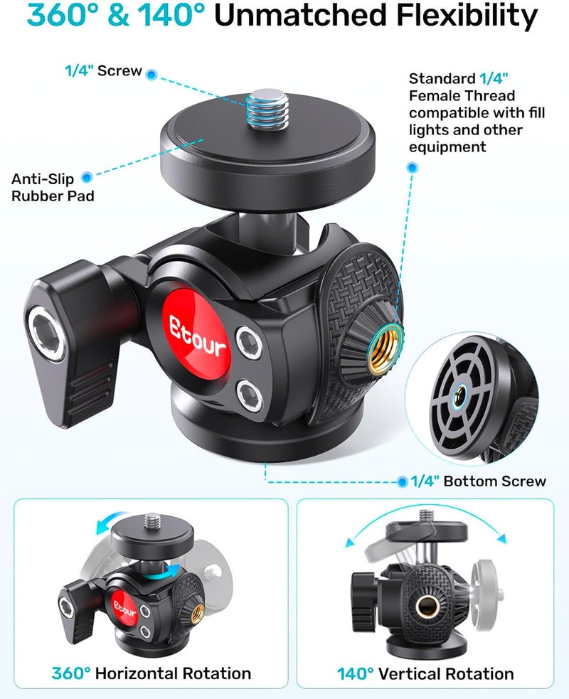Etour Webcam Tripod Stand, Height Extendable Tripod with 360° Swivel Balhead for Webcam/Camera/Phone, for NexiGo N60 Logitech Webcam C920 C922 C922x C925e C930 C930e C615 Brio 4K with 1/4" Thread - Image 4